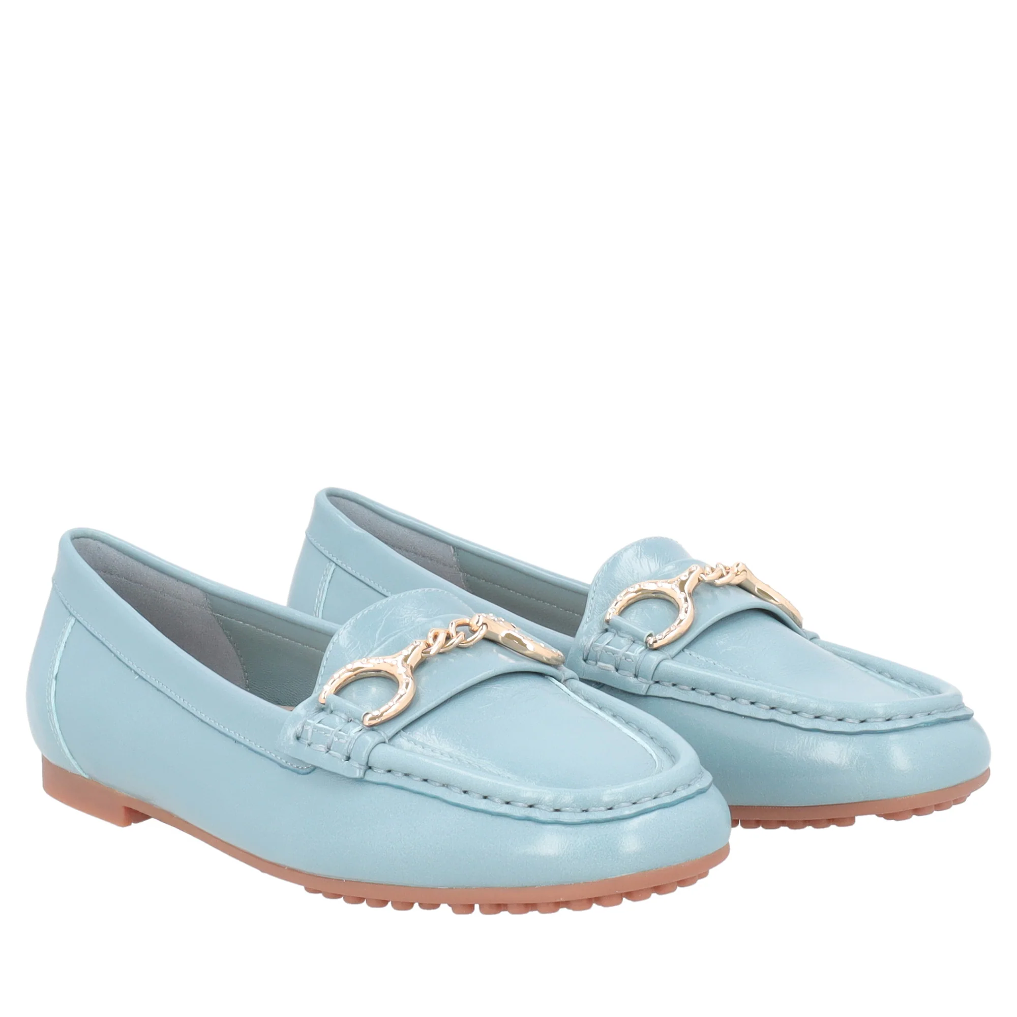 Mocassino Capri in pelle con accessorio colore azzurro