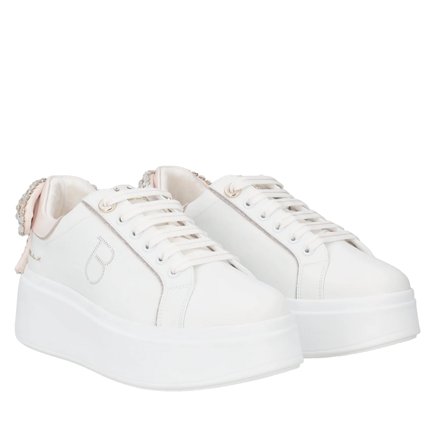 Sneaker Clara in pelle con fiocco colore bianco/rosa