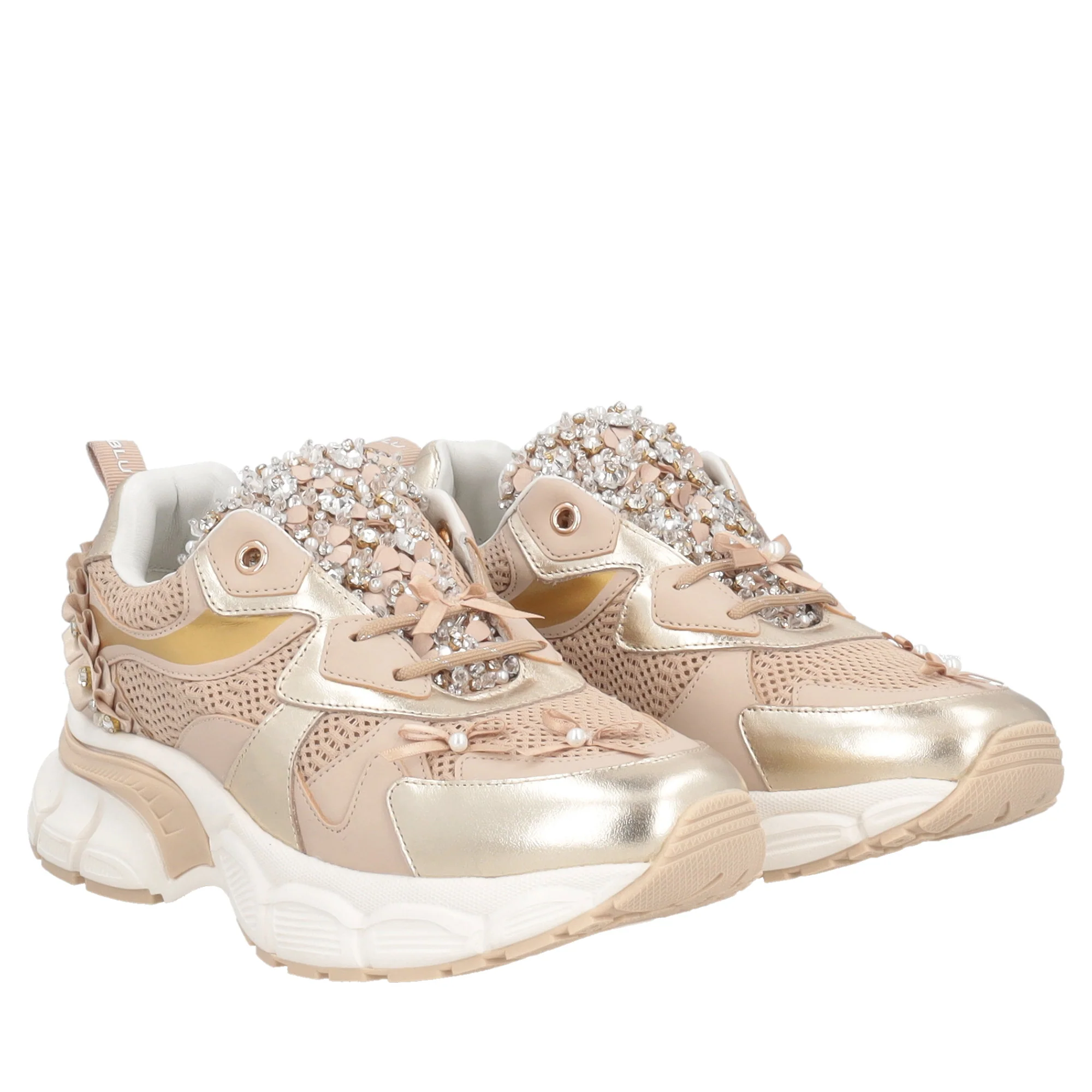 Sneaker slip-on Lovely con micro pietre e perle colore beige